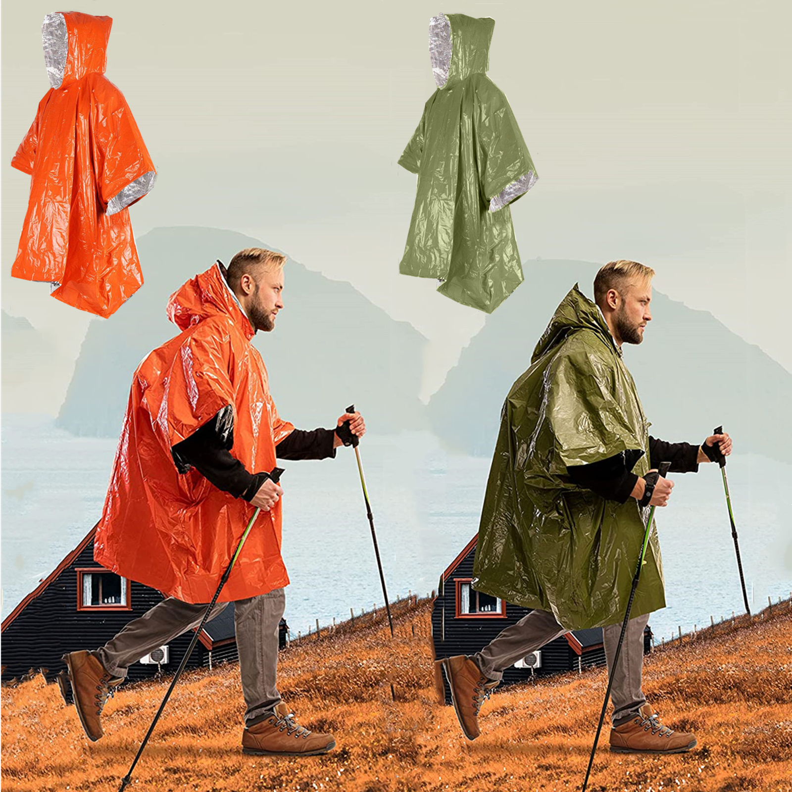 Survival Blanket Reflective - Emergency Survival Rain Hot Poncho Thermal