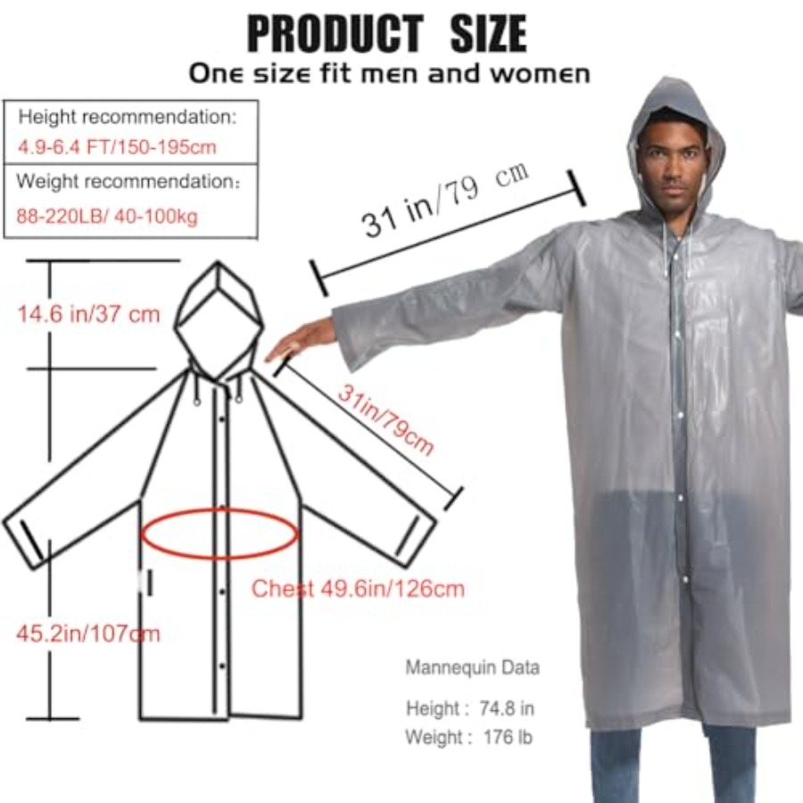 Rain Ponchos for Adults Rainco - Emergency Poncho Rain のレビューと価格