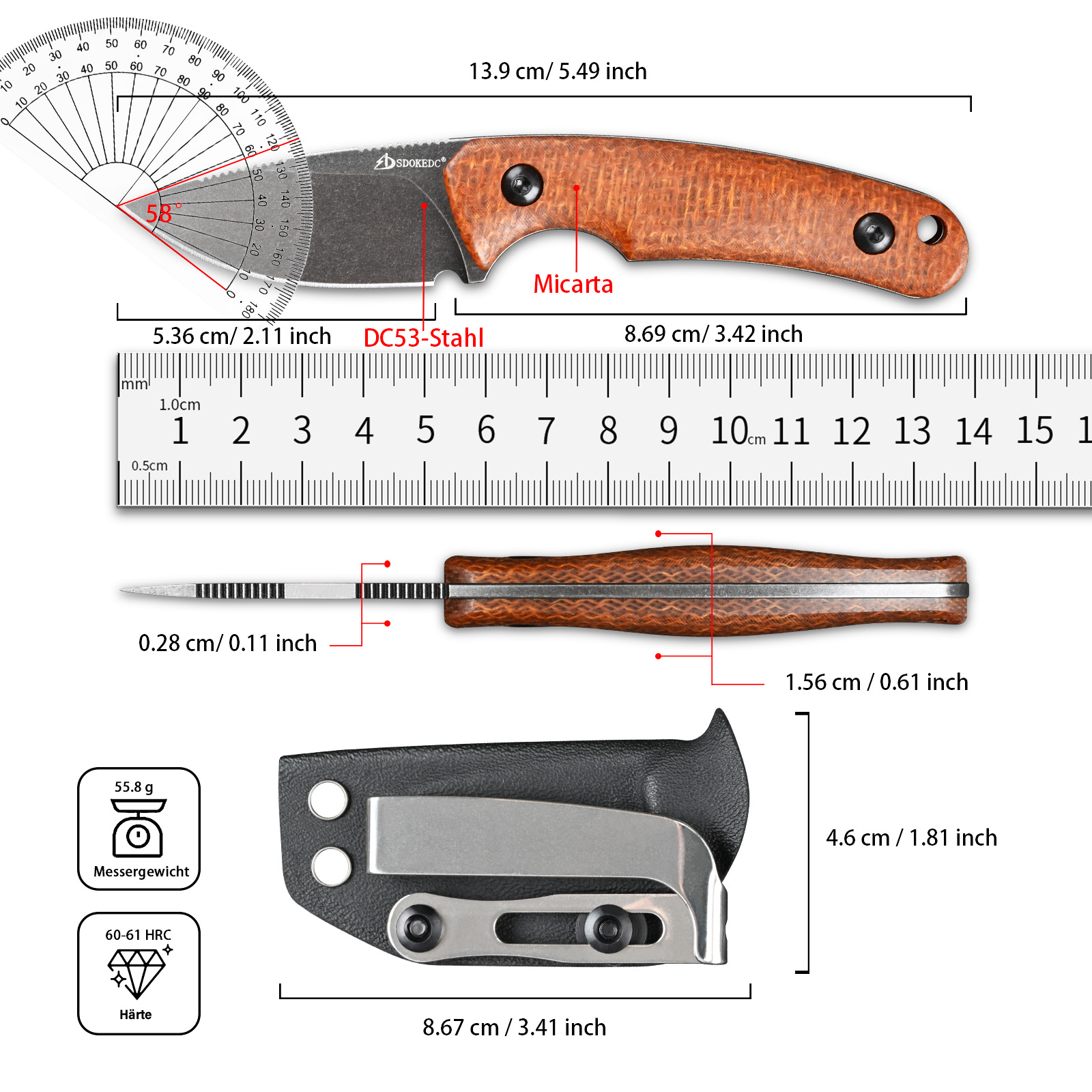 Premium SDOKEDC DC53 Steel EDC - Bushcraft Knife Fixed のレビューと価格