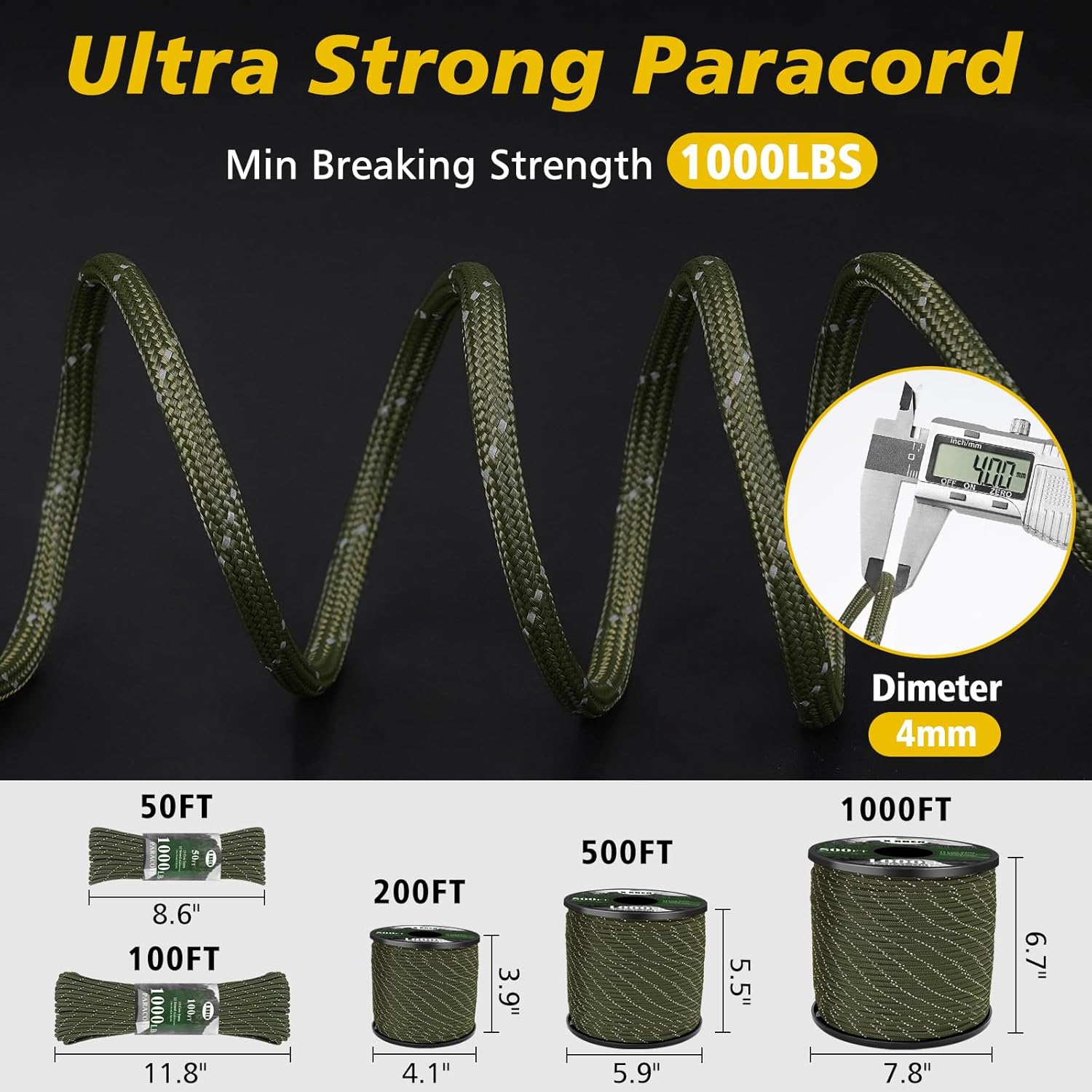 1000lb Reflective Paracord Rop - Para Cord 1000Ft のレビューと価格