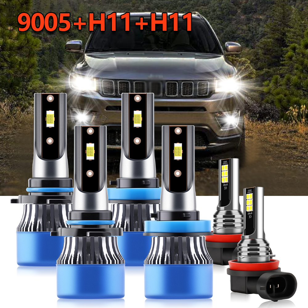 6x Combo LED Headlight 9005 H1 - Compass Lensatic のレビューと価格