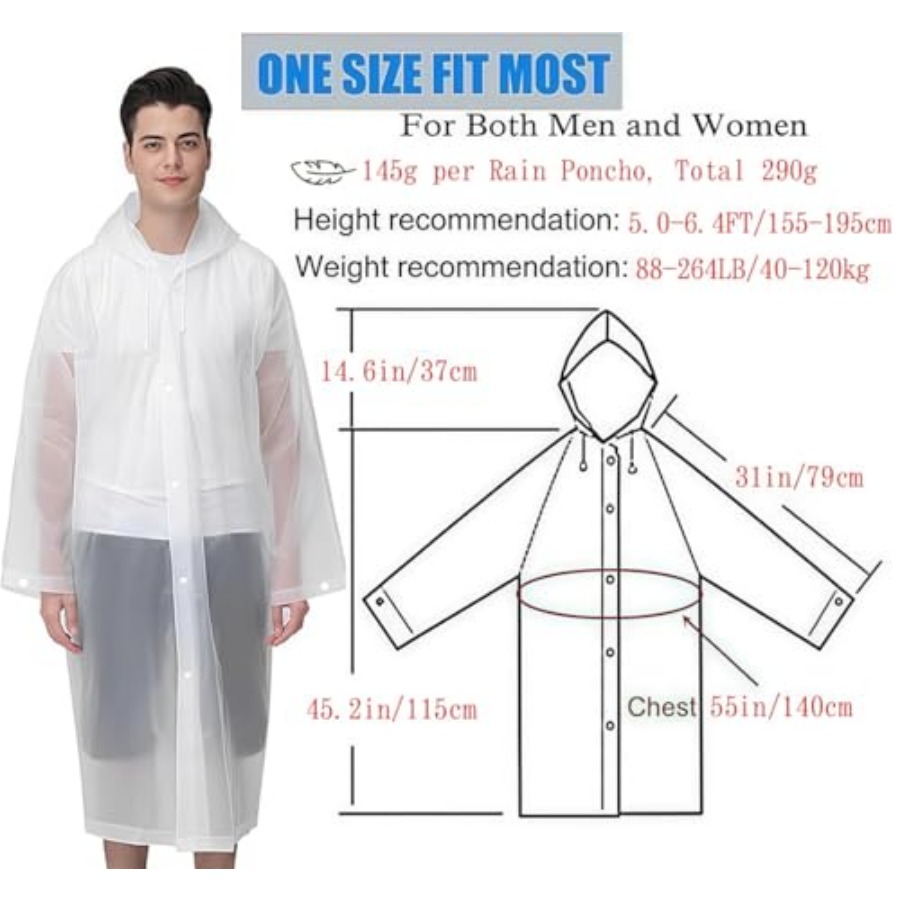 Rain Coat Poncho for Adult, 2  - Emergency Poncho Rain のレビューと価格