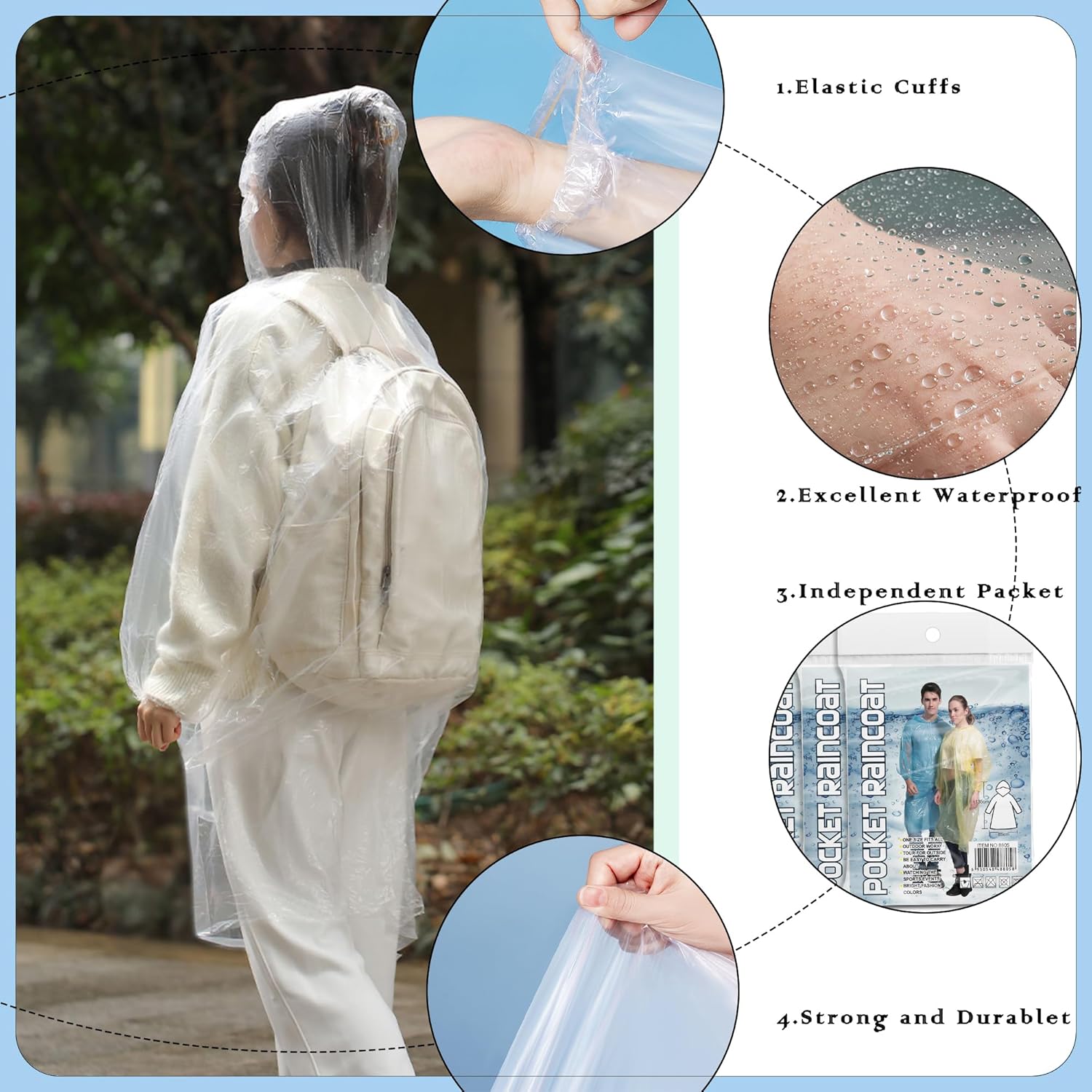 10 Pack Disposable Rain Poncho - Emergency Poncho Rain のレビューと価格
