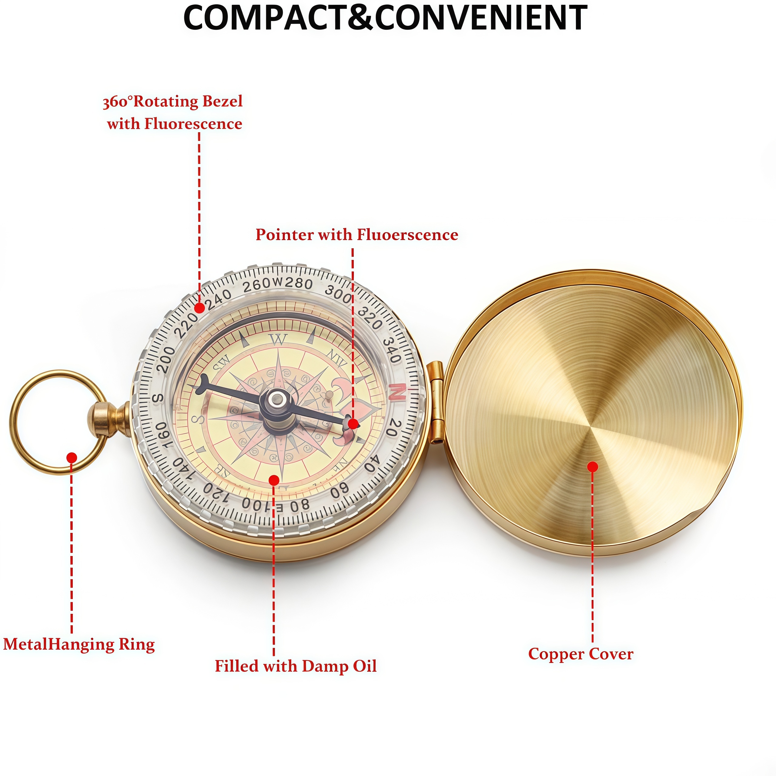 Brass Outdoor Compass - Gold C - Compass Lensatic のレビューと価格